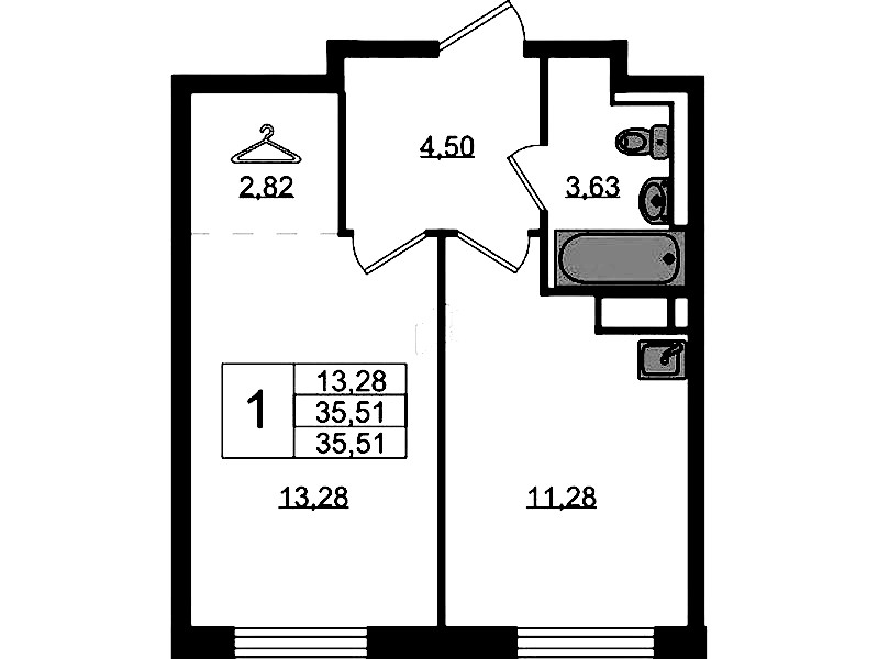 1-комнатная квартира 35.51 м², 8/12 эт., ЖК «Новые Лаврики»